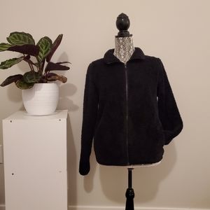 Black Fluffy Zip-Up Jacket